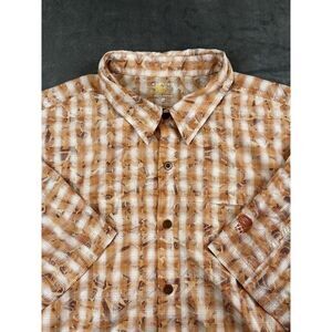 Mountain Hardwear Shirt Mens (XXL) Orange Plaid Geometric Nylon Blend Zip Pocket